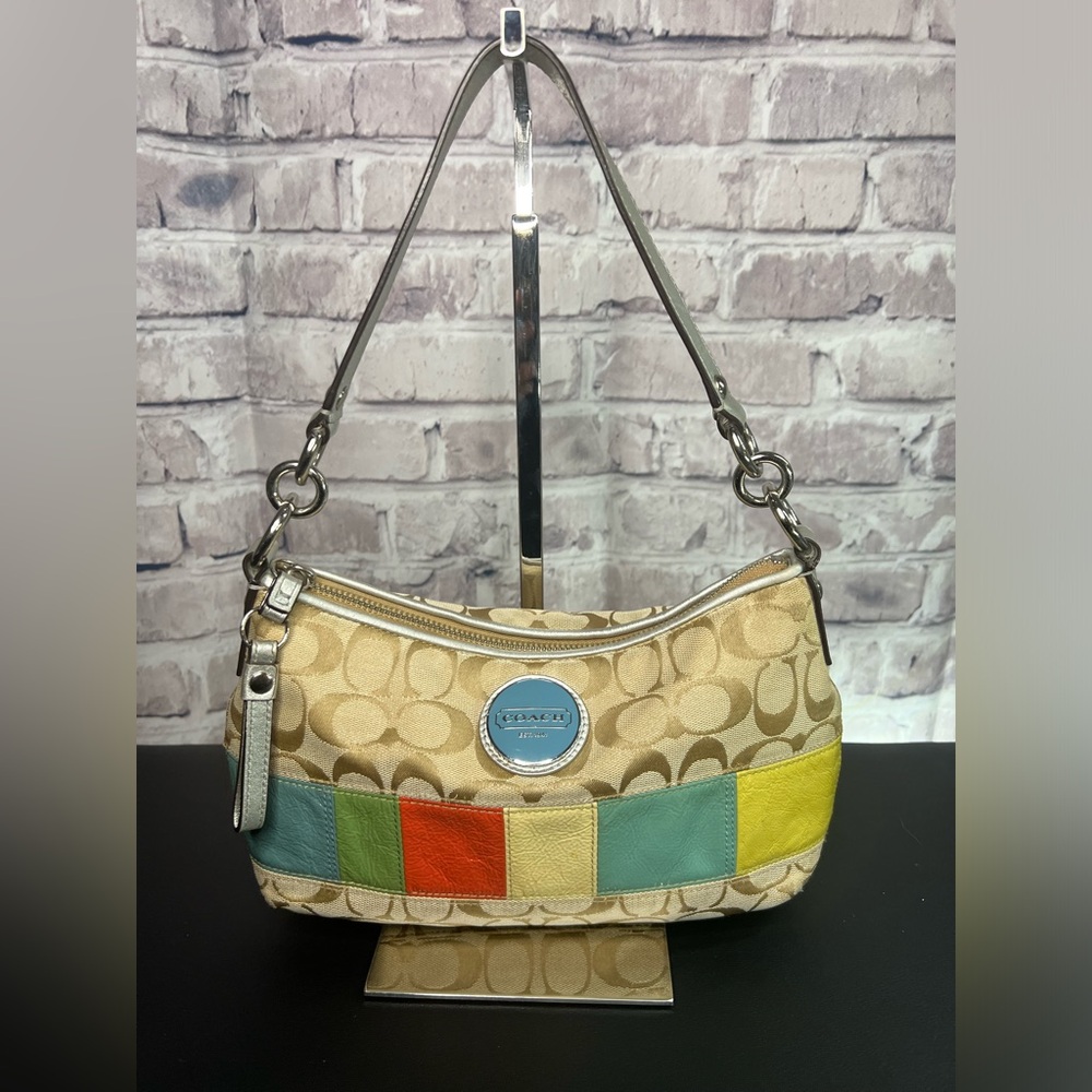 Coach Signature Multicolor Leather Stripe Shoulder Bag F17425